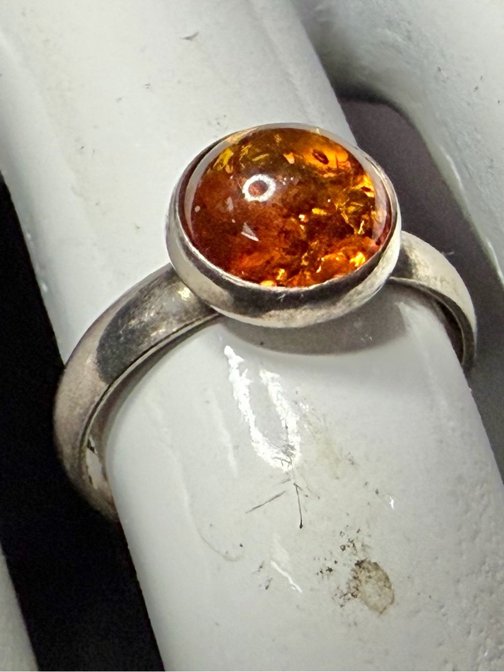 Vintage Natural Amber Sterling Silver Ring size 5.5